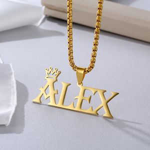 Pendant Necklaces Wanixm Custom Crown Name Necklace for Women Men Personalized Stainless Steel Fashion Cuban Chain Jewelry Family Gift 230614