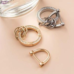 Keychains Fashion 360 Degree Rotation Keychain High Quality Spring Keyfob Stirrup Keyring Inlay Rhinestone Metal Connecting Buckle