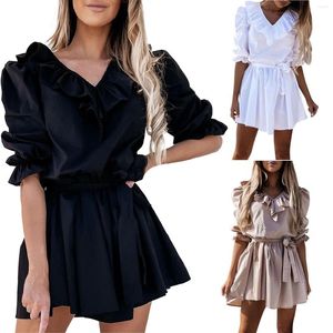 Party Dresses Elegant Solid Maxi Dress Women's Summer 2023 Casual Short Sleeve V-neck Plus Size Vestido