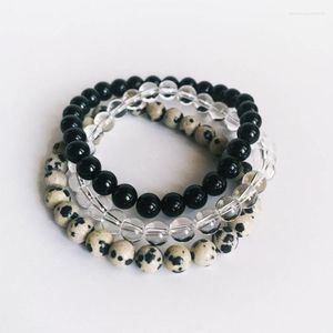 Charm Bracelets Calming Mind Bracelet Unisex Black Onyx Crystal Quartz Dalmatian Set Mala Beads Frisado Healing Jewelry