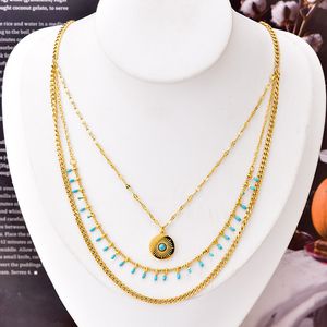 Fashion Exaggerated Style Blue GenOptics Aura Essence Three-Layer Necklace Titanium Steel round Brand Twin Color-Preserving Clavicle Chain