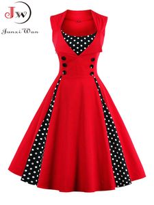 Abiti casual di base S-4XL Abito da donna Abito vintage retrò anni '50 anni '60 Rockabilly Dot Swing Pin Up Abiti da festa estivi Elegante tunica Vestidos Casual 230615