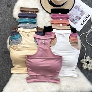 Women's Tanks Camis y2k Crop Top Women Halter Off-shoulder Tank Tops Build In Bra Woman Cotton Camisole Female Summer Almighty Drop 230615