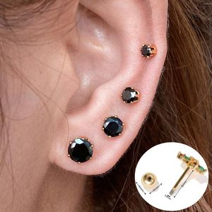 1 conjunto de brincos de parafuso prisioneiro preto/branco redondo de zircônia parafusada nas costas para mulheres, meninas e joias de luxo para piercing Tragus