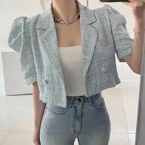 Women's Jackets High Quality Sweet Simple Fashion Jacket Women Summer Notched Puff Sleeve Short Coat Temperament Fried Street Slim Outwear