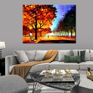 Modern Impression Canvas Art Flaming Night Contemporary Oil Painting Street Handmade Restaurant Decor