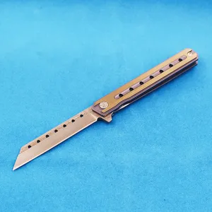 Новый M5242 Высокий флиппер складной нож VG10 Damascus Steel Blade Gold-Slue TC4 Титановый сплав