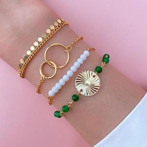 Charm Bracelets KISSWIFE Vintage 4Pcs Elegant Luxury Green Crystal Pearl Set For Women Gold Color Chain Trendy Female Party