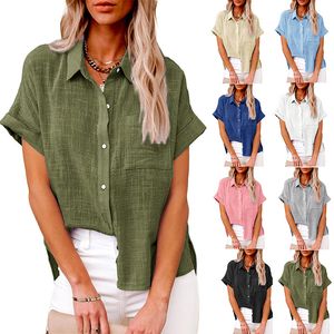 Camisa de grife tops femininos blusa bolso cardigã mistura de algodão variedade de cores solto verão verão