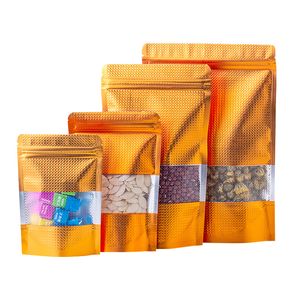 1000pcs/lot altın stand up kabartmalı alüminyum folyo ziplock torbalar pencere mylar folyo plastik kese fıstığı poşet fermuar yeniden yapılandırılabilir