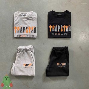 Camisetas Masculinas Homens Mulheres Trapstar T-shirts Roupa de Verão Laranja Cinza Toalha Bordado Manga Curta Casal Conjunto de Camisetas Tidal flow design 547ess