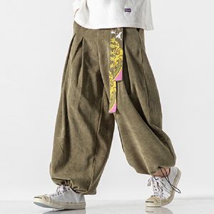 QNPQYX جديد حزام Chinoiserie Fashion فضفاضة غير رسمية للرجال Harajuku Corduroy Sports Pants الركض بالإضافة إلى الحجم زوجين سروال حريم الحريم