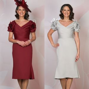 Burgunderrotes Kleid für die Mutter der Braut/des Bräutigams 2024, Jersey-Rose, knielang, Fit-n-Flare, für formelle Anlässe, besondere Anlässe, Cocktailparty, Kleid, Hochzeit, Gast, Brautjungfer