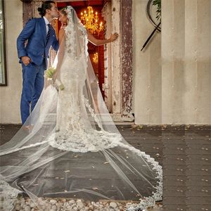 Appliques in pizzo da donna Cattedrale Veli da sposa Uno strato lungo 3 metri Capelli da sposa Indossare morbidi accessori da sposa in tulle per capelli