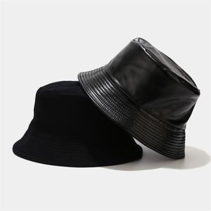 Faux skórzany kubełko czapki odwracalne fisherman hats pu bawełna wodoodporna czapki rybackie solidne moda kobiet3115