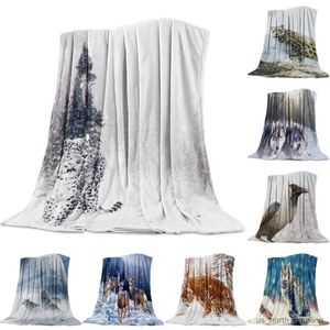 Blanket Forest Snow Wild Animal Leopard Flannel Fleece Bed Blanket Bedspread Coverlet Bed Cover Soft Lightweight Warm Cozy Throw Blanket R230615