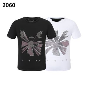 Phillip Plain Summer T-shirt masculina de caveira com strass Miçangas Designer de moda T-shirt masculina Top qp Carta bordado Roupas masculinas femininas T-shirt de manga curta 2060