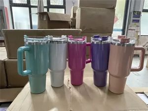 40oz Rainbow Stainless Steel Sublimation Tumblers Glitter Travel Car Mugs With Handles and Lids Keep Drink Cold Water Cups Wholesale FY5680 JN15