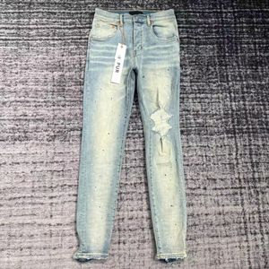 Herrenjeans, lila, Designerhose, gerader Denim, ausgewaschen, alt, langer Stapel