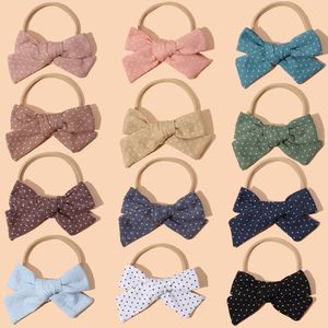 Dot Spot Print Bowknot Hair Clips for Baby Girls Cotton Bow Nylon Headbands Girls Handmade Bow Nylon Turban Kid Hairpin