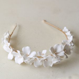 웨딩 헤어 보석 Slbridal Handmade Luxury S Freshwater Pearls Ceram Flower Bridal Tiara 웨딩 신부 들러리 왕관 여성 헤어 보석 230614