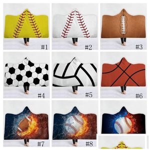 Blankets Baseball Football Soccer Softball Hooded 3D Printed Sport Sherpa Blanket Kids Adts Winter Plush Cape Towel Gga1848 Drop Del Dhqj4