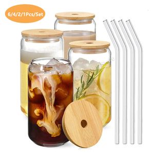 Tumblers 550ml400ml Glass Cup With Lid and Straw Transparent Bubble Tea Cup Juice Glass Beer Can Milk Coffee Cup Breakfast Mug Drinkware 230614