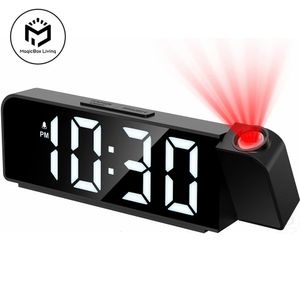 Desk Table Clocks Projection Alarm Clock est LED Alarm Clock With 180° Projection On Ceiling Wall USB Charging Snooze Loud Alarm Projector Cloc 230615