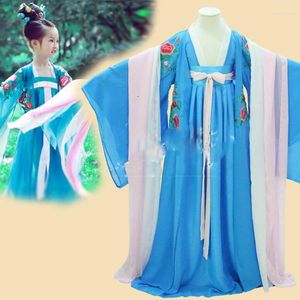 Stage Wear Yan Ran Blue Chiffon Applique Embroidery Hanfu Little Girl Tang High Waist Children's Day Performance Cosplay