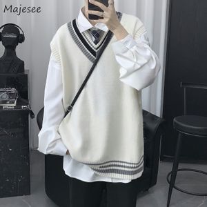 Blusas Masculinas Suéter Oversize Coletes Homens Patchwork Estilo Preppy Casal Malhas Macias Lazer Hipster Unissex Homme Sem Mangas Jumpers Todos combinam 230615