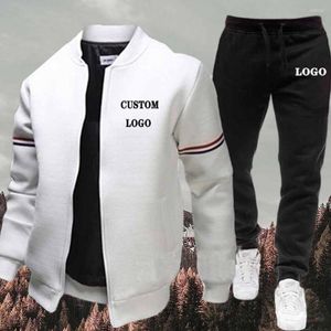 Мужские спортивные костюмы 2023 Custom Your Logo Winter Fashion Men's Men's Set Casual Jacket Bomber Bomber 2 ПК костюмы для спортивной одежды шнур