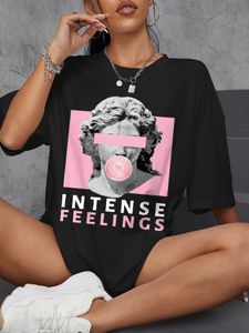 Damen T-Shirt Frauen T-Shirt INTENSE FEELINGS Straße Hip Hop Weibliche T-Shirts Lose Oversize Kurzarm Tops Sommer Atmungsaktive T-Shirt Kleidung 230615