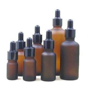 Uçucu Yağ Parfümü için Siyah Anodize Alüminyum Kapalı Lüks Amber Buzlu Cam Damla Şişe 5ml 10ml 20ml 30ml 50ml 100ml LKQBT