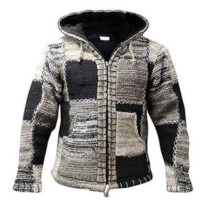 Męskie swetry Harajuku Mężczyźni Zimowa moda Patchwork Knity Sweater z kieszenią jesienną kardigan z kapturem 230615