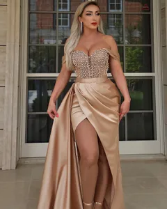 2023 ASO EBI Champagne GHEATH PROM Dress Prools Evening Evening Party Second Second First Birthmaid Vriction Dresses Robe de Soiree ZJ380