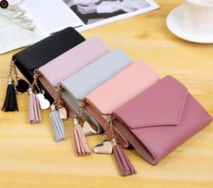 Frauen Brieftasche niedliche Schüler Quasten Pendelland kurzer Trend kleine Mode PU Wallets Coin Geldbörse Kartenbeutel für Frauen DB915