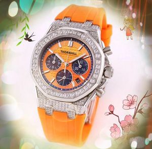 Full Funcitonal Women Diamonds Ring Watch 37mm Classic Generous Rubber Clock Popular Quartz Movement Analog Casual Elegant Armband Watches Relojes Hombre Gifts