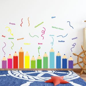 Cartoon Rainbow Crayon Wall Stickers Kids Room Bedroom Background Decoration Wallpaper Home Decor Self Adhesive Nursery Decals