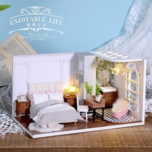 Architektura/DIY HOUSE DIY Dollhouse Zestaw 3D Mini House z meblami Roombox drewniane zabawki dla dorosłych dzieci urodzin