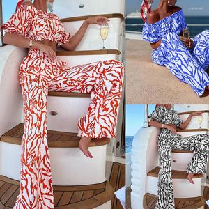 Women's Two Piece Pants Pant Sets In Matching Off Shoulder Top And High Waist Trousers Festival Outfit Clothes For Women