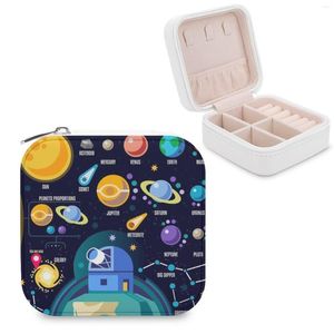 Bolsas para joias Space Universe Solar Storage Box Portátil Couro Colar Brincos Anéis Joias