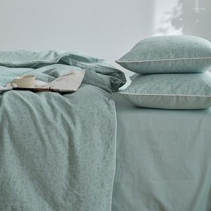 Set di biancheria da letto A Filato di cotone lavato di grado Uso per bambini Set morbido super traspirante Foglie azzurre Copripiumino Lenzuolo 2 Federe