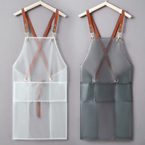 Aprons Apron Waterproof And Oil-proof Strap Fashionable Korean-style Overalls Household Kitchen Cooking Women's TPU Work Clothes 230614