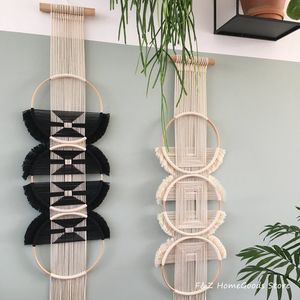 Tapisseries Creative Wood Round Cotton Wall Decoration Macrame Wall Hanging Tapestry Hand Woven Simple Mandala Style For Room House Decor 230615