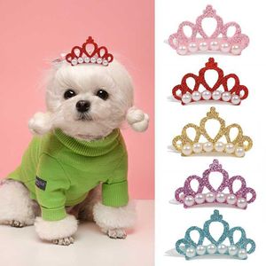 New Pet Small Dogs Cat Hair Clips Faux Pearl Crown Shape Bows Head Decoration for Pets Puppy Hairpins Decor Grooming Accessoires
