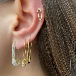 Studörhängen 925 Sterling Silver Unique Designer PaperClip Safety Pin Studs Fashion Elegant Women Jewelry Gold Filled Delicate CZ Earring