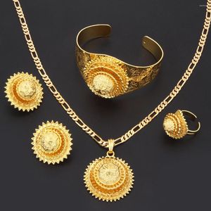 Necklace Earrings Set Fashion Dubai Jewelry 24k Gold Color For Ethiopian African Women Wedding