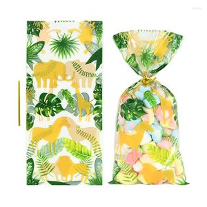 Gift Wrap 20/40 Pcs Jungle Animal Candy Bags Safari Palm Leaves Plastic Cookie With Gold Twist Ties Baby Shower Birthday Party Favors