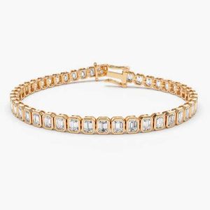Tennis Bracelet 14k Gold Bezel Setting Emerald Cut Natural Diamond Bridal Jewelry Anniversary Gift Direct Indian Factory Supply