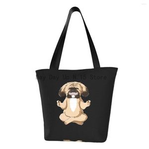 Alışveriş çantaları özel meditasyon yoga shih tzu köpek tuval kadınlar yeniden kullanılabilir bakkal köpek yavrusu alışveriş tote